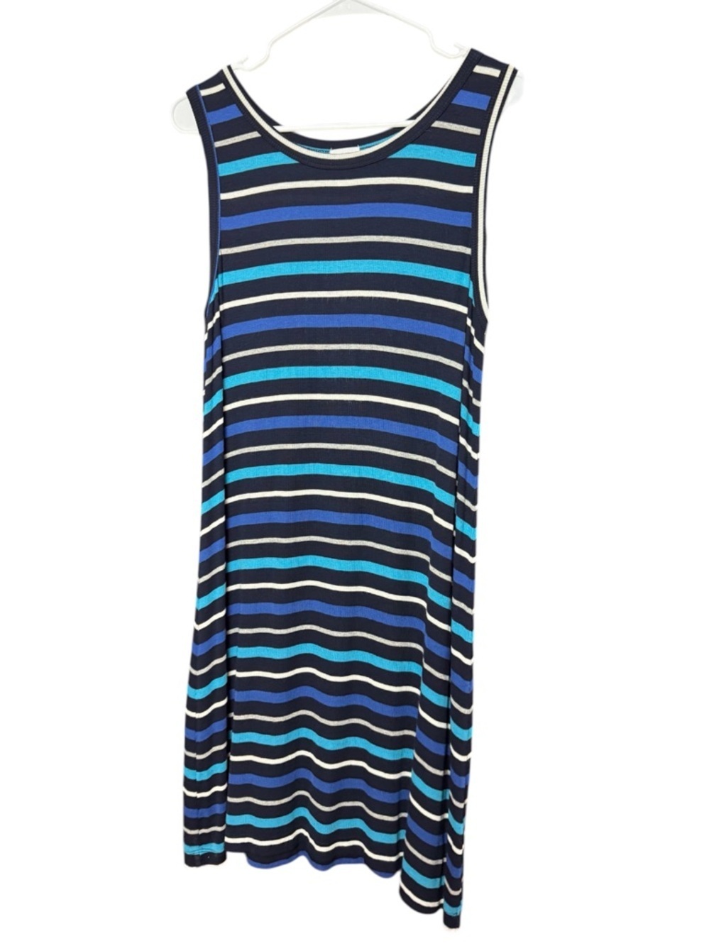 Peyton Jensen Ribbed Knit Tank Dress Striped Midi Blue Size M - Picture 2 of 5